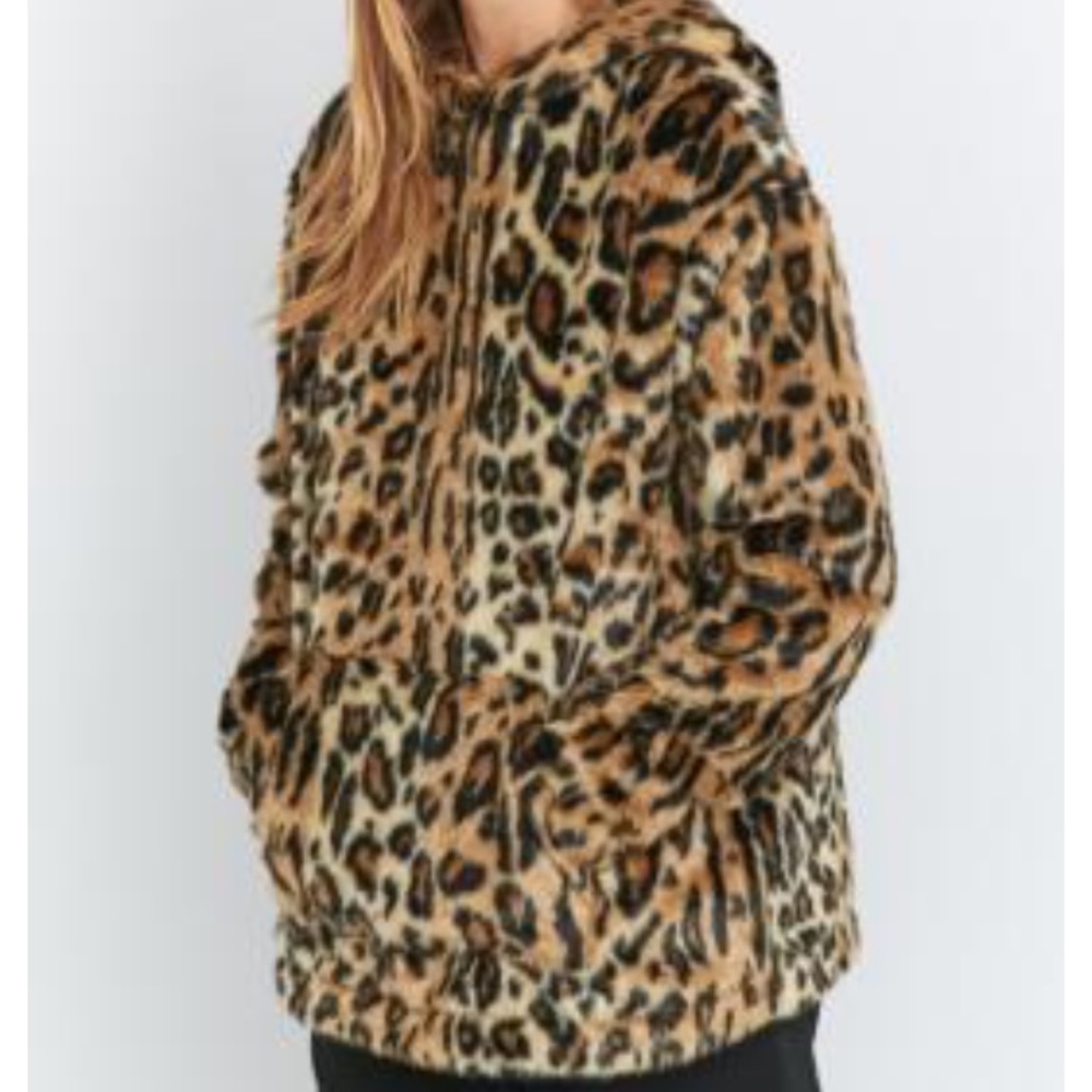 Faux Fur Cheetah Print Hoodie Jacket